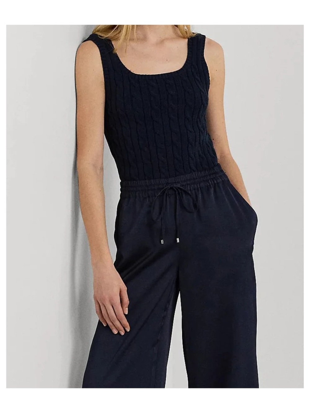 RALPH LAUREN BLACK LABEL cable Knit Tank top navy blue 100% silk classic